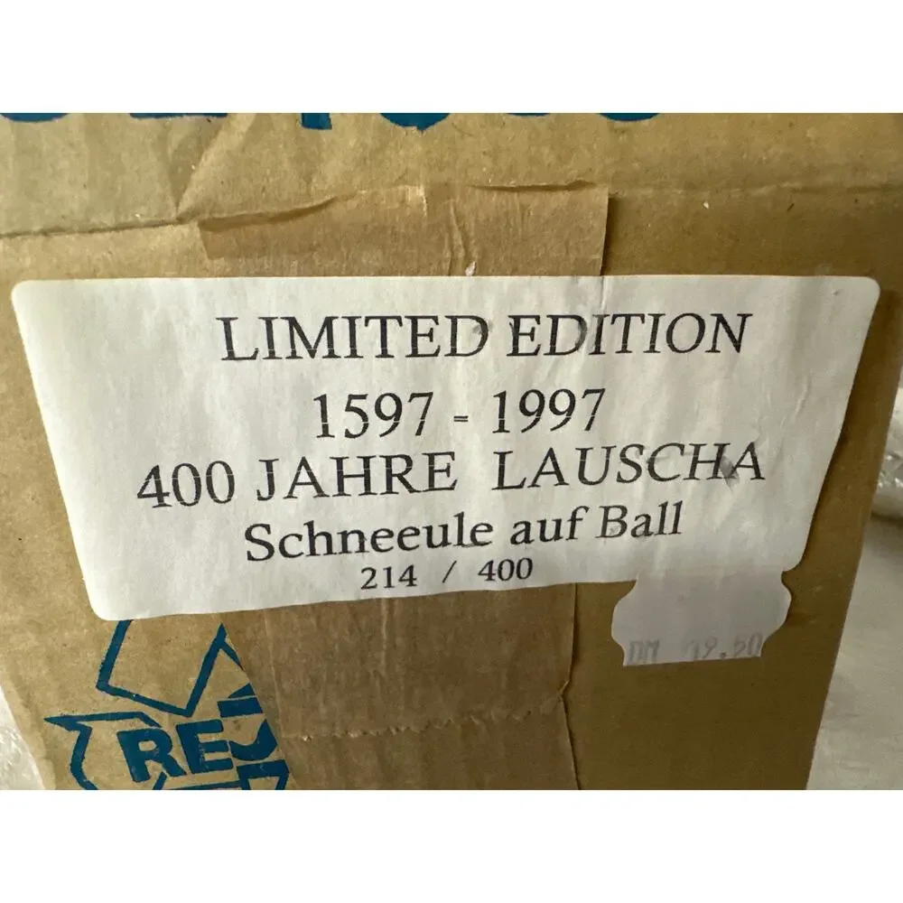 RARE Limited Edition 400 Years LAUSCHA Snowy Owl on Ball Glass Ornament 214/400